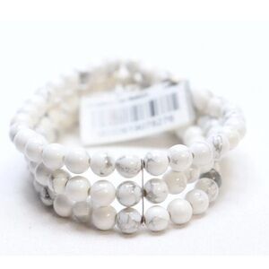 Aqua 3 Row 6mm Howlite Beaded Stretch Bracelet